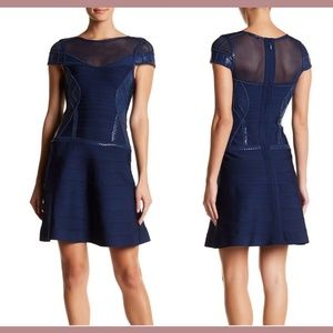 NWT $279 Sara Boo Semi Sheer Neckline Bandage‎ Dress Blue {SZ Medium ]